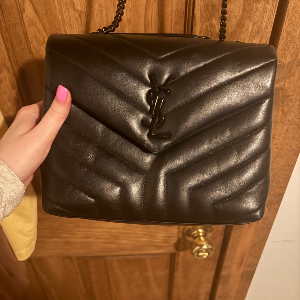 Saint Laurent Matte Black Chevron Quilted Shoulder Bag with Chain